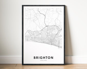Brighton Map Print Digital Download, Brighton England Map Poster, Brighton Printable Map, Black And White Brighton Map Wall Art Brighton
