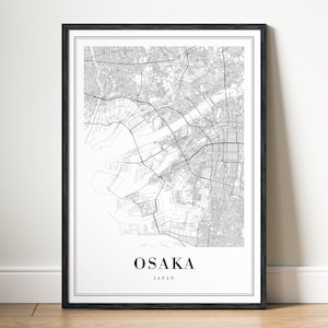 Osaka Map Print Osaka Japan Karte Poster Download Osaka Druckbare Karte Digitale schwarz weiß Osaka Karte Wand Kunst Skizze Osaka Vorlage Poster