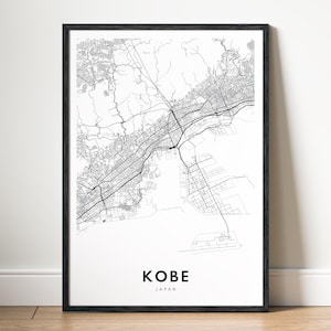 Kobe Map Print Kobe Japan Map Poster Download Kobe Druckbare Karte Digitale Kobe Schwarzweiß-Karte Wandkunst Kobe Sketch Map Poster