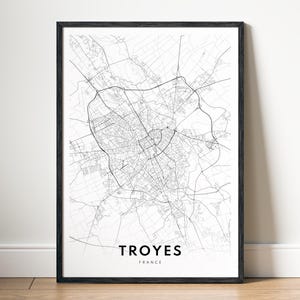 Troyes Karte Drucken Troyes Frankreich Karte Poster Download Troyes Druckbare Karte Digitale Troyes Schwarzweiß-Karte Wandkunst Troyes Kartenskizze