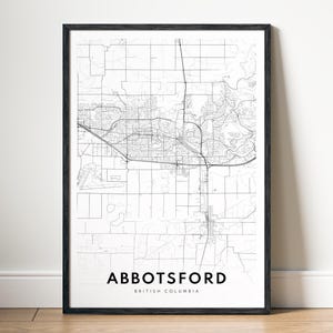 Mapa impreso de Abbotsford, póster del mapa de Abbotsford, Columbia Británica, descarga del mapa imprimible de Abbotsford, mapa digital de Abbotsford, boceto del mapa en blanco y negro de Abbotsford
