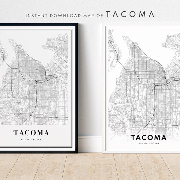 Tacoma Washington Map Print Tacoma Map Poster Download Tacoma Printable Digital Tacoma Map Black And White Print Tacoma Instant Download
