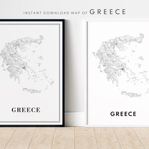 Carte de la Grèce impression carte de la Grèce poster téléchargement Grèce Carte de la Grèce imprimable numérique noir et blanc impression de la Grèce maison Grèce téléchargement immédiat