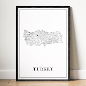 Sofortiger Download Türkei Karte Druck Türkei Poster Digitale Karte Türkei Druckbare schwarzweiße Karte Türkei Wand Kunst Skizze Türkei Druck Zuhause