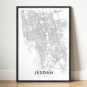 Jeddah Karte Drucken Jeddah Saudi-Arabien Karte Poster Download Jeddah Druckbare Karte Digitale Jeddah Schwarzweiß-Karte Wandkunst Jeddah Kartenskizze