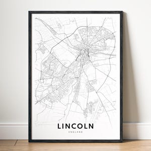 Lincoln Map Print Lincoln England Map Poster Download Lincoln Druckbare Karte Digitale Lincoln Schwarzweiß-Karte Wandkunst Lincoln Map Skizze