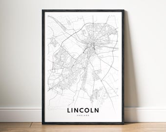 Lincoln England Map Print Digital Download, Black and White Printable Poster, Minimalist City Map Wall Art