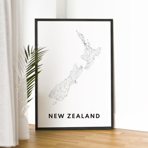 Nieuw-Zeeland kaart afdrukken Nieuw-Zeeland kaart Poster downloaden Nieuw-Zeeland afdrukbare digitale Nieuw-Zeeland kaart zwart-wit Nieuw-Zeeland downloaden