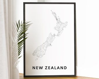 Carte de la Nouvelle-Zélande impression carte de la Nouvelle-Zélande Poster à télécharger Nouvelle-Zélande Carte de la Nouvelle-Zélande imprimable numérique noir et blanc à télécharger