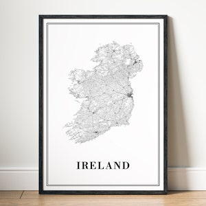 Ierland kaart afdrukken Ierland kaart poster downloaden Ierland afdrukbare digitale Ierland kaart zwart-wit afdrukken Home Ierland kaart kunst aan de muur downloaden