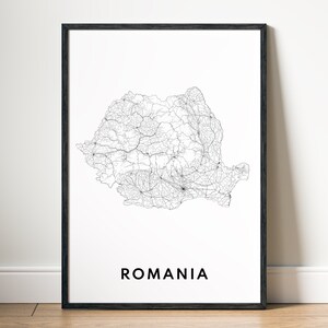 Sofortiger Download Rumänien Karte Druck Rumänien Poster Digitale Karte Rumänien Druckbare schwarzweiße Karte Wandkunst Rumänien Druck zu Hause Poster