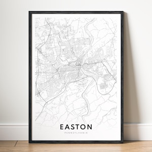 Easton Map Print Easton Pennsylvania Karte Poster Download Easton Druckbare Karte Digitale Easton Schwarzweiß-Karte Wandkunst Easton Sketch Map