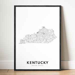 Impression de carte Kentucky, Kentucky State carte affiche, Kentucky carte imprimable en téléchargement numérique, Kentucky carte noir et blanc Art Sketch