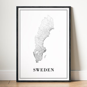Download Schweden Karte Print Schweden Karte Poster Download Schweden druckbare digitale Schweden Karte schwarz weiß Drucken Home Schweden Karte Wandkunst