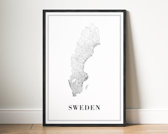 Descargar Mapa de Suecia Imprimir Póster del Mapa de Suecia Descargar Mapa de Suecia Digital Imprimible Impresión en Blanco y Negro Inicio Mapa de Suecia Arte de Pared