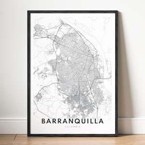 Druckbare Karte San Barranquilla, Barranquilla Kolumbien Karte Poster, digitaler Download Barranquilla schwarz-weiß-Karte, ästhetische Kartenskizze