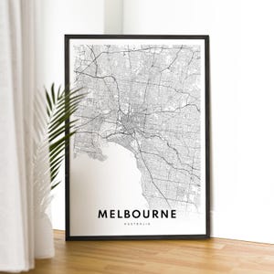 Mapa de Melbourne impresso, pôster do mapa de Melbourne, download do mapa de Melbourne para impressão, mapa minimalista, impressão de mapa em preto e branco, download instantâneo do mapa