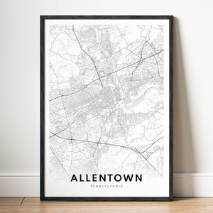 Mapa de Allentown PA Imprimir Póster de mapa de Allentown Pensilvania Descargar Mapa imprimible de Allentown Mapa digital de Allentown en blanco y negro Mapa de Allentown