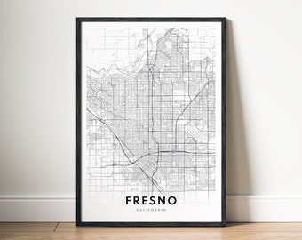 Fresno California Map Print Digital Download, Black and White Printable Map Poster, Minimalist City Map Wall Art