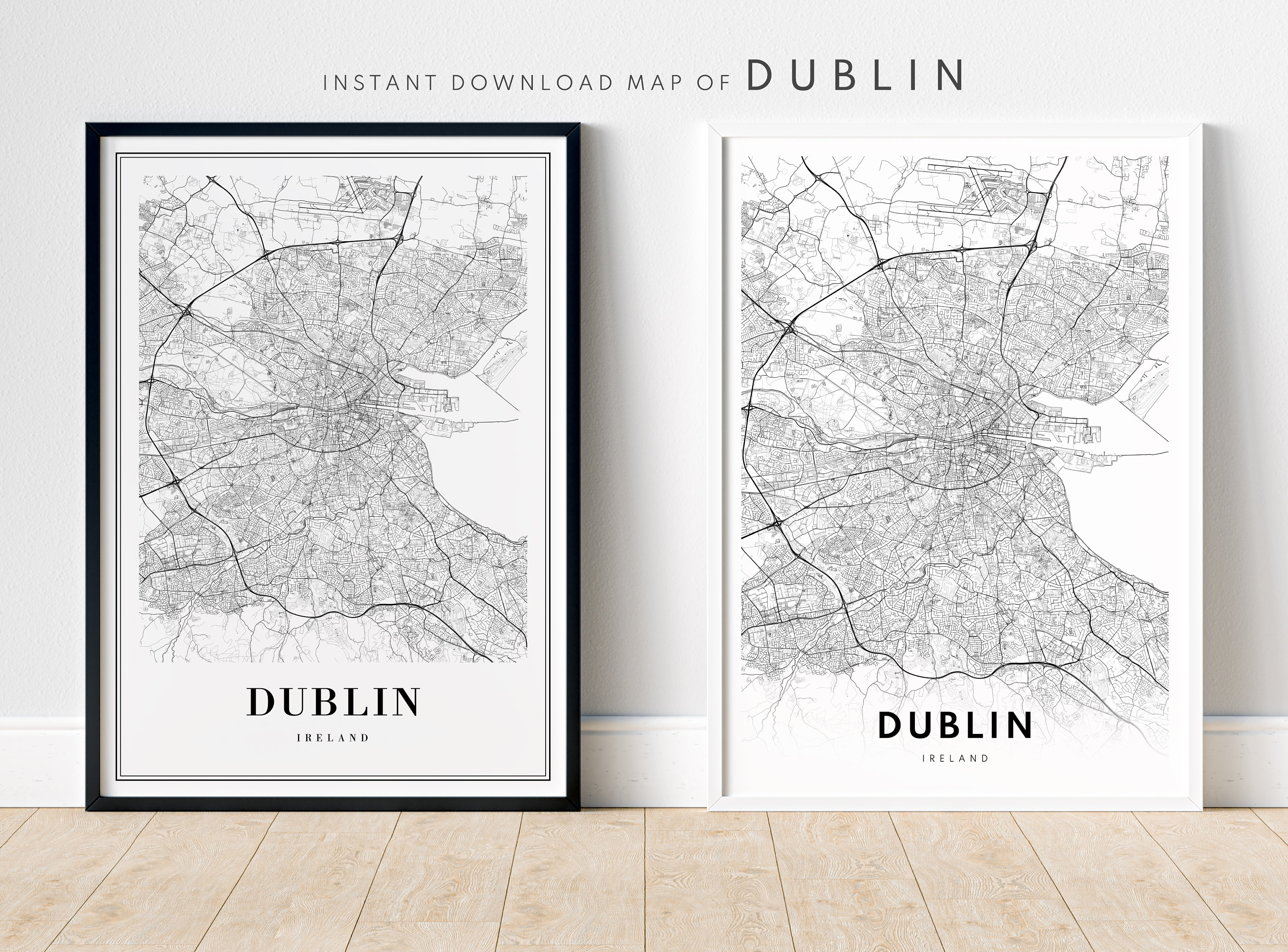 Instant Download Dublin Map Print Dublin Ireland Map Poster Digital Dublin Map Printable Black ...