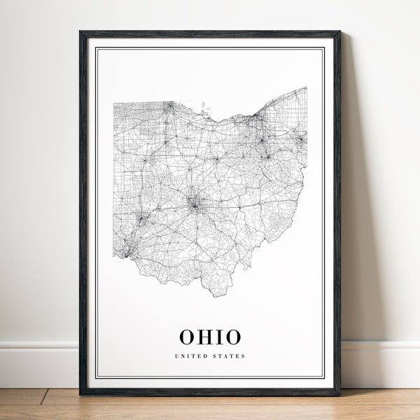 Ohio State Map Print Instant Download Ohio Map Poster Ohio Printable Map Digital Ohio Black And White Ohio Map Home Print Ohio Area Map