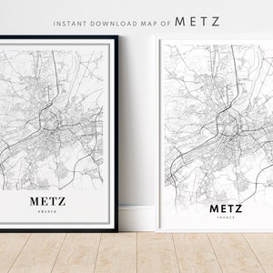 Metz Karte Drucken Metz Frankreich Karte Poster Download Metz Druckbare Karte Digitale Metz Schwarzweiß-Karte Wandkunst Metz Skizzenkarte Kunstposter Metz Metz