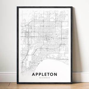 Appleton Map Print Appleton Wisconsin Karte Poster Download Appleton Druckbare Karte Digitale Appleton Schwarzweiß-Karte Kunst Appleton Sketch