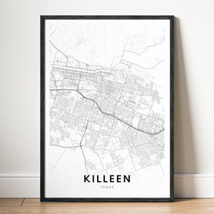 Killeen TX Map Print Killeen Texas Map Poster Download Druckbare Karte Digitale Landkarte von Killeen Schwarzweiß - Killeen Map Map