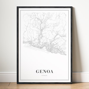 Genua Karte Print Download Genua Italien Karte Poster Digitale Landkarte Genua Druckbare schwarz weiß Karte Genua Landkarte Landkarte Landkarte Genua