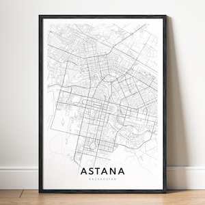 Astana Kazakhstan Map Print Digital Download, Black and White City Map Poster, Printable City Map Wall Art