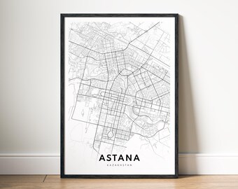 Astana Kazakhstan Map Print Digital Download, Black and White City Map Poster, Printable City Map Wall Art