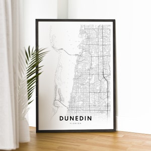 Dunedin FL kaart afdrukken Dunedin Florida kaart poster download Dunedin afdrukbare kaart digitale Dunedin zwart-wit kaart kunst aan de muur Dunedin schets