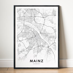 Mainz Map Print Sofortiger Download Mainz Deutschland Poster Digitale Karte Mainz Druckbare Schwarzweiß-Karte Wand Kunst Skizze Mainz Print At Home