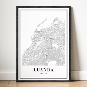 Luanda Karte Druck Download Luanda Angola Karte Poster Digitale Karte Luanda Druckbare Schwarzweiß-Karte Luanda Skizze Wandkunst Druck Luanda