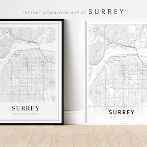 Surrey Map Print Digital Download Surrey British Columbia Canada Map Poster Surrey Printable Map Surrey Black And White Surrey MapArt Sketch