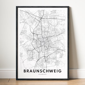 Druckbare Karte Braunschweig, Braunschweig Deutschland Karte, Poster, digitaler Download Braunschweig Schwarzweiß-Karte, Braunschweig Kartenskizze