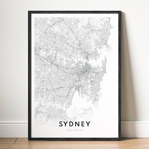 Download Sydney Map Print Sydney Australia Map Poster Digitale Sydney printbare kaart Zwart-wit Home Print Sydney Map Wall Art Poster