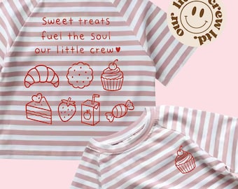 Children’s Sweet Treats Stripe T-Shirt, Pink Stripes, Cupcake, Strawberry, Cute, Short Sleeve, T-Shirt, Unisex, Kid’s Graphic Tee