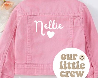 Personalised Name Vintage Pink Denim Jacket, Lightning Bolt, Custom Denim Toddler Child - Kid’s Clothing