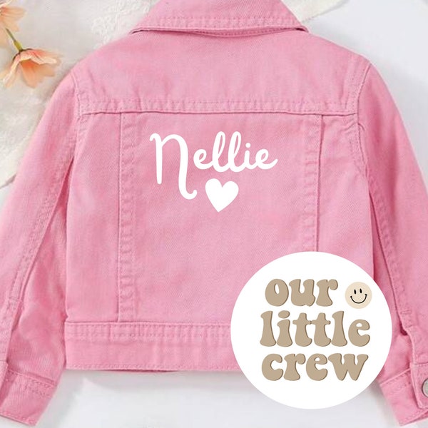 Personalised Name Vintage Pink Denim Jacket, Lightning Bolt, Custom Denim Toddler Child - Kid’s Clothing