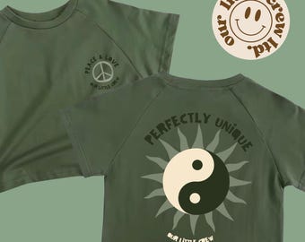 Children’s Perfectly Unique, T-Shirt, Green Short Sleeve, T-Shirt, Unisex, Kid’s Graphic Tee, Peace, Yin & Yang