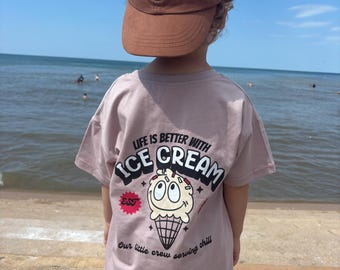 Camiseta del Club del Helado, La vida es mejor con helado, Camiseta infantil, Playa, Verano, Bonita, Helado, Camiseta gráfica infantil