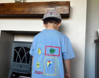 Children’s Classic Summer T-Shirt, Kite, Cherries, Wavy, Cute, Short Sleeve, T-Shirt, Unisex, Kid’s Graphic Tee, Boy, Girl