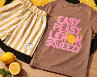 Children’s Easy Peasy Lemon Squeezy T-Shirt, Lemon Short Sleeve, T-Shirt, Fruit, Kid’s Graphic Tee