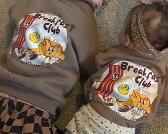 Breakfast Club tshirt, Kid’s Beige Tshirt, Croissants, Bacon, Eggs, Breakfast Club Member, Children’s Graphic Tee