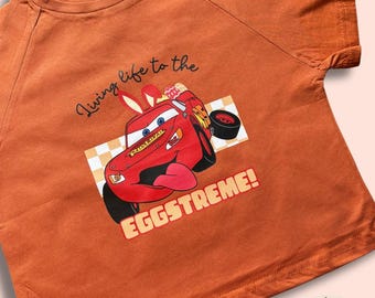 Dziecięca koszulka z motywem wielkanocnym „Zygzak McQueen”, długi rękaw, T-shirt, samochody, bluza, kreskówka, dziecięca koszulka graficzna