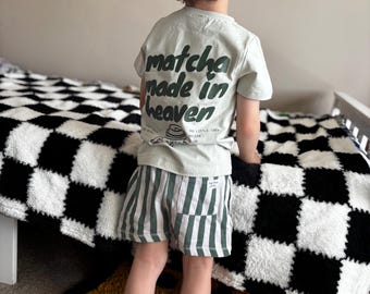 Matcha gemaakt in de hemel-T-shirt voor kinderen, korte mouw, T-shirt, koffie, drankje, mama, café, grafische kaart voor kinderen