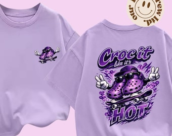 Children’s Summer Croc it like it’s hot, T-Shirt, Crocs Short Sleeve, T-Shirt, Unisex, Kid’s Graphic Tee, Purple