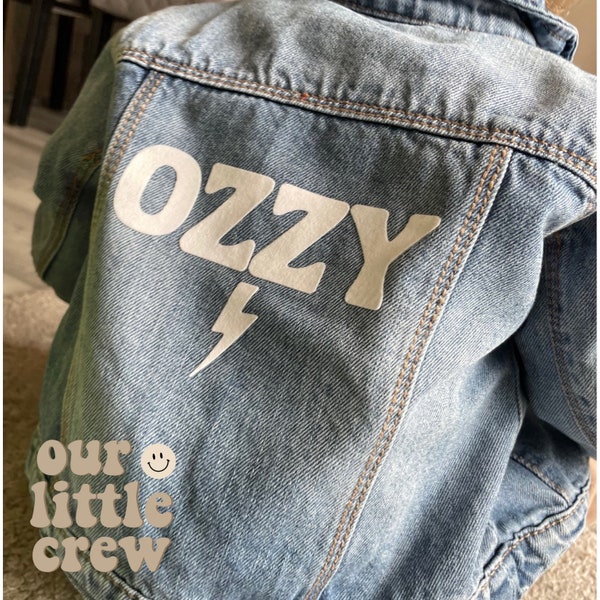 Personalised Name Vintage preloved Denim Jacket, Lightning Bolt, Custom Denim Baby Kid’s Clothing