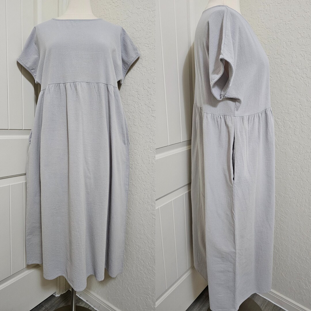 Grey Contrast-Collar Midi Dress